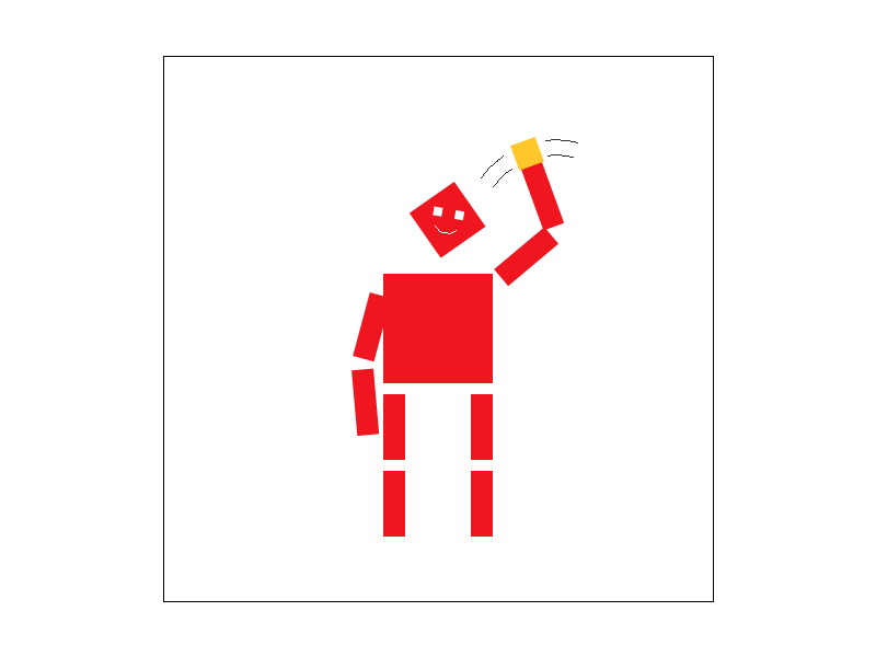 Cubeman waving with his raised right arm